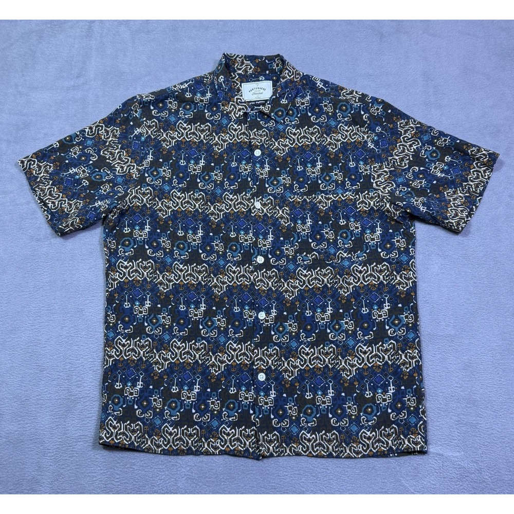 Portuguese Flannel Shirt Mens L Abstract Geometric Print Master Craftsman Loud